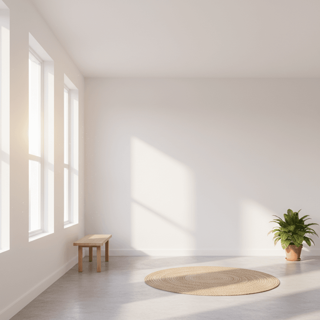 Living room with fresh white walls and natural light filtering in